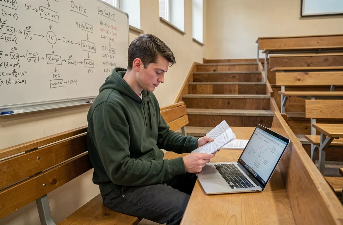 Un étudiant en Licence Informatique à la Faculté des Sciences Appliquées de l'Université d'Artois révise ses cours